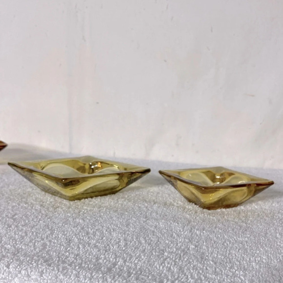 Vintage Amber Glass 3 Square Nesting Ashtrays  Trinket Dishes - Picture 5 of 15